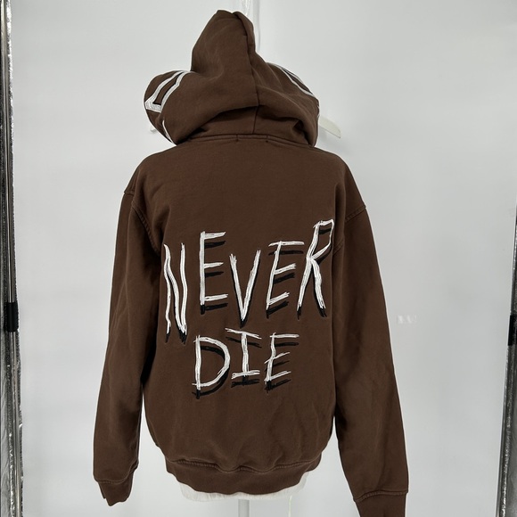 Heboz Zip Up Hoodie Brown Embroidered Graphic Mask Hood Streetwear Size M unisex - Picture 4 of 11